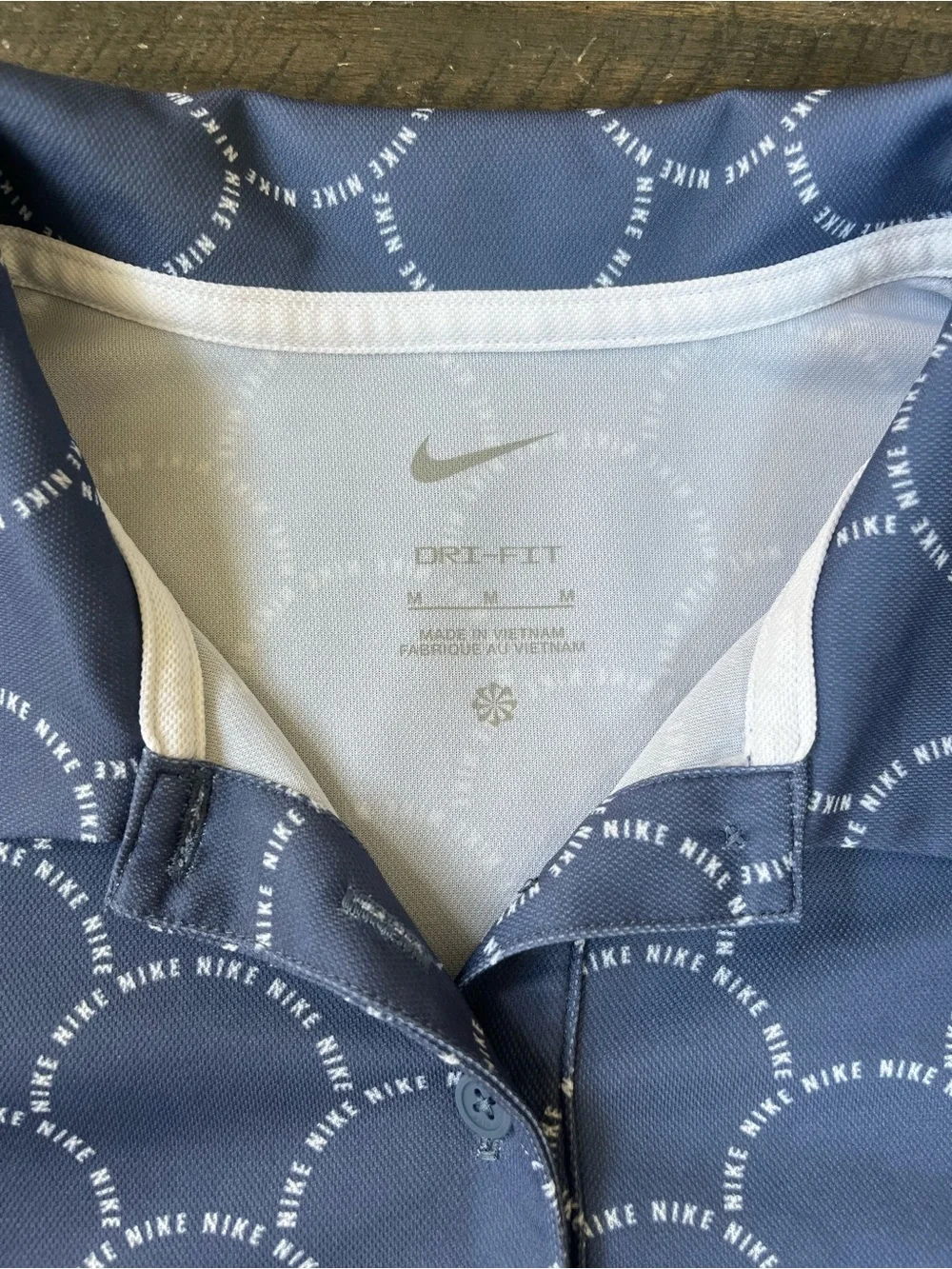 Nike Golf Dri-Fit Blue Scallop Print Short Sleeve Polo Shirt Womens Medium